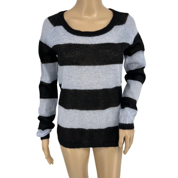 Maison Scotch mohair blend sweater 2 black light blue striped crew neck - Picture 1 of 13